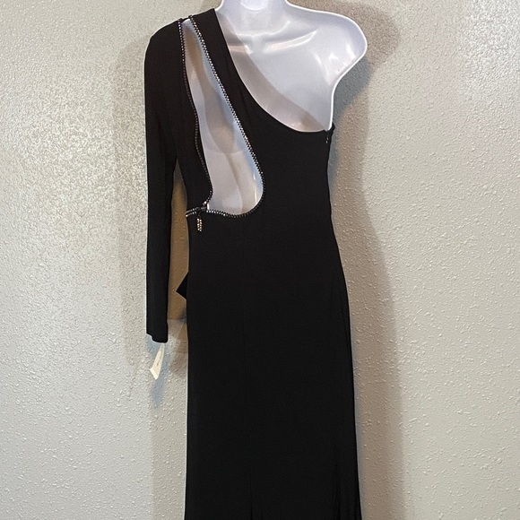 🆕 Cache x Tina Knowles Elegant Black One-Shoulder Dress with Rhinestones Zipper - Picture 9 of 12